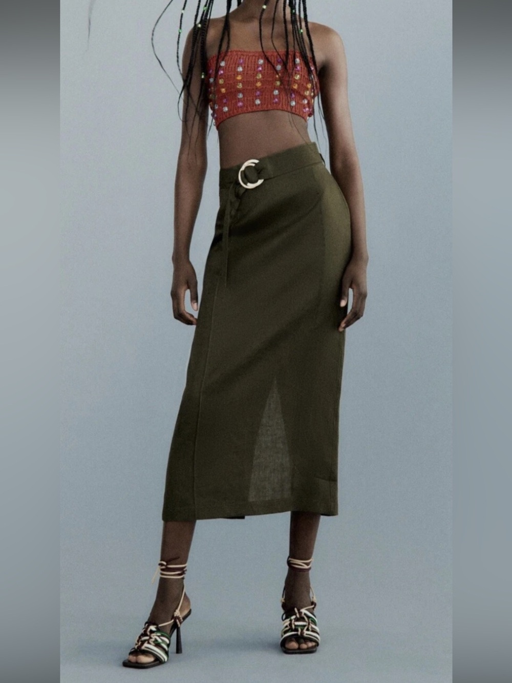Zara belted linen skirt